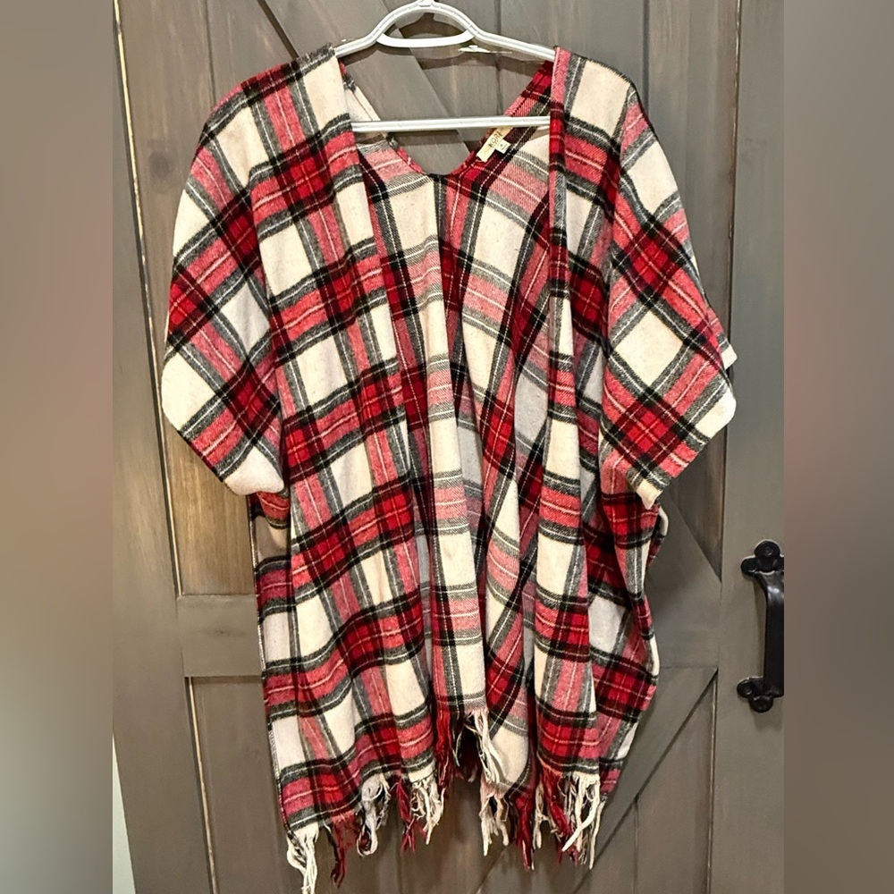 Kori Red and White plaid Tunic Poncho